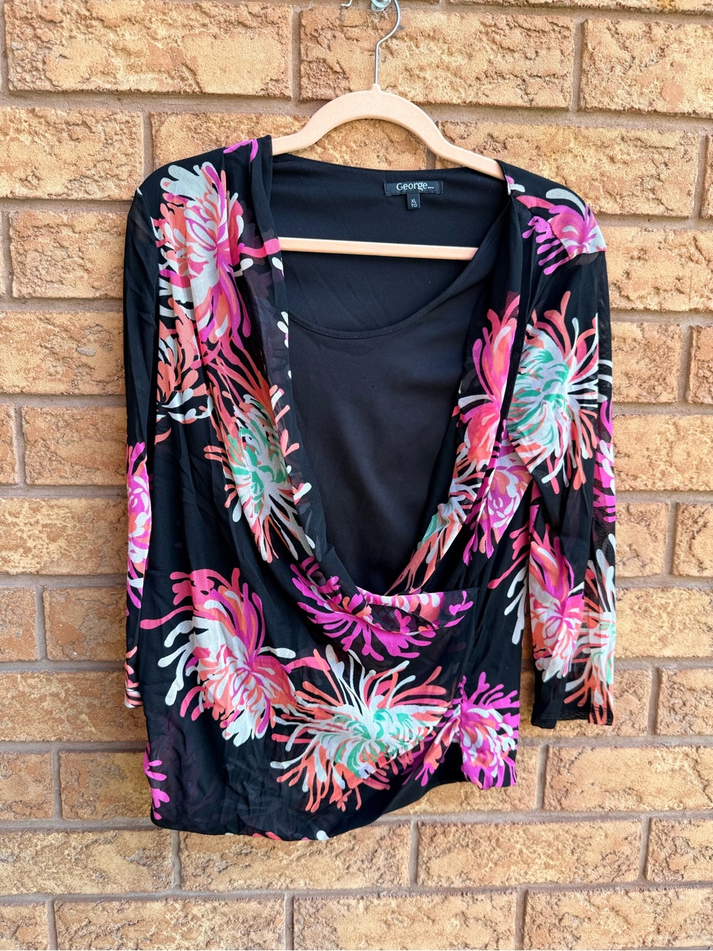 10/$25 • George Floral Mesh Drape-Front Top